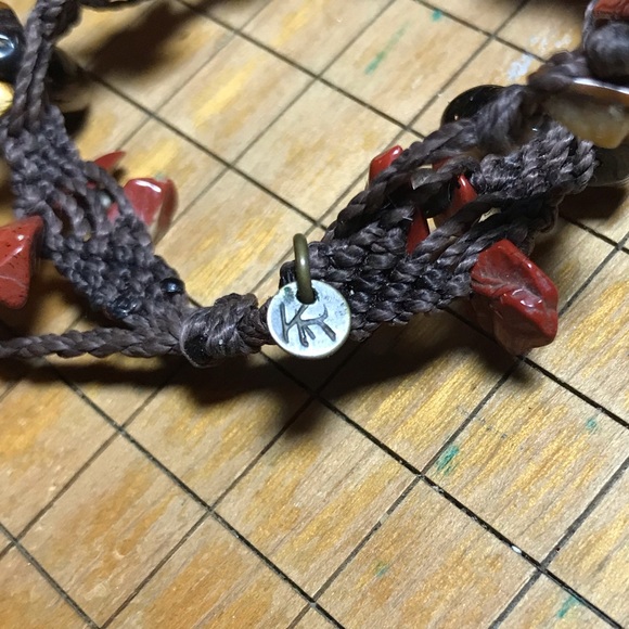 Red Jasper Smoky Quartz Brown Fiber Cord Woven Bracelet 6 to 8”L Adjustable EVC - Picture 4 of 8